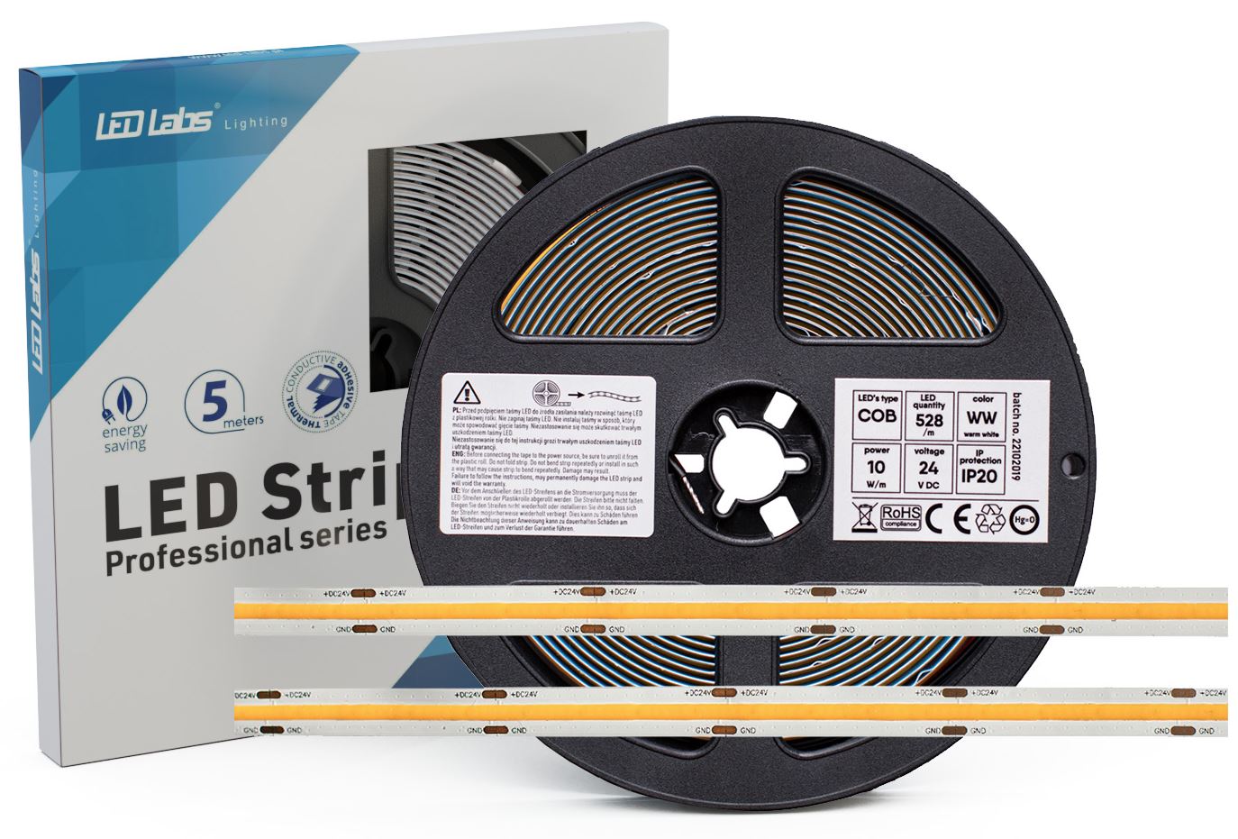 LED LAB LENGJA 24V 5m  (COB)  NW 10W/m IP20 960lm/m 4000K