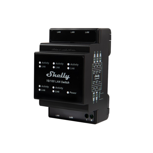 Shelly Lan Switch - 5porta Din-skinnu Switch Rj45