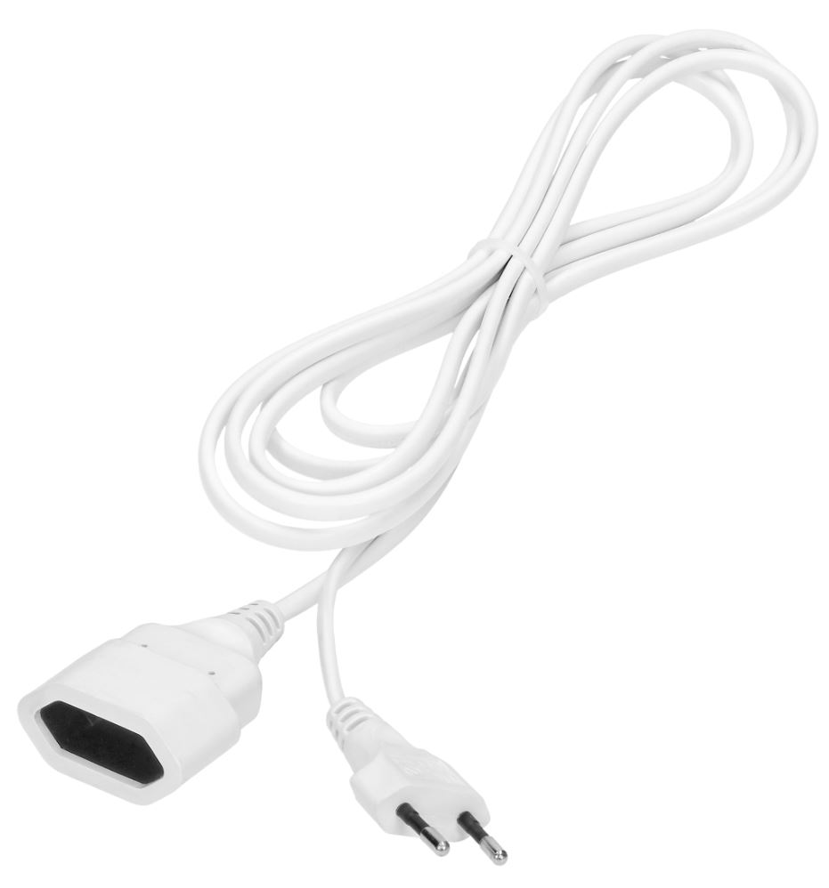 Framlengingarsnúra 3m Hvít H05vv 2x0,75 Euro Kló+hulsa