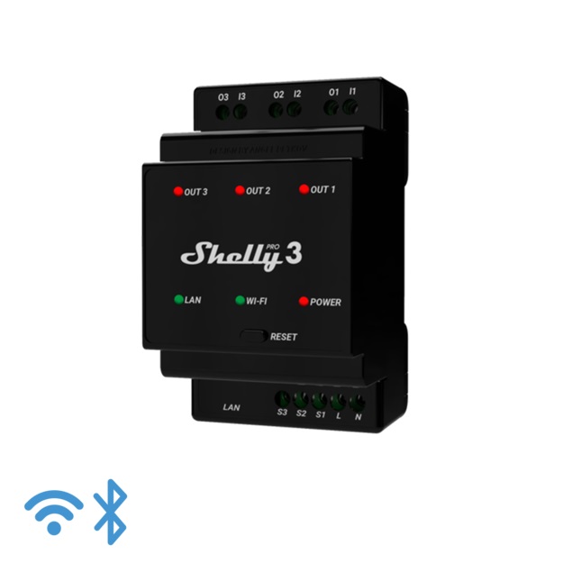 Shelly Pro 3 - 3rása Wifi-relay Með Spennulausum Snertum