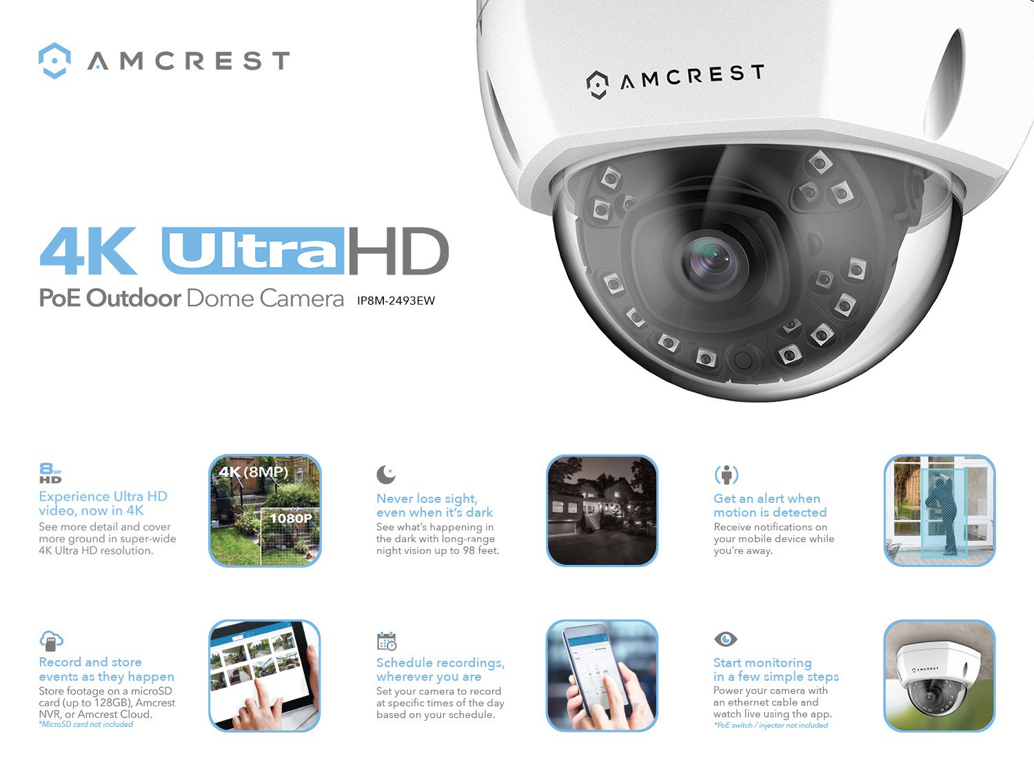 Amcrest IP8M-2493EB UltraHD 4K (8MP) Dome POE IP Camera Secu