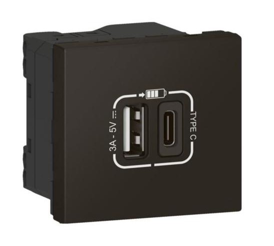 Mosaic Svart 2xusb Hleðslustöð 79193l 2m Usb A+c  3a/15w 2m